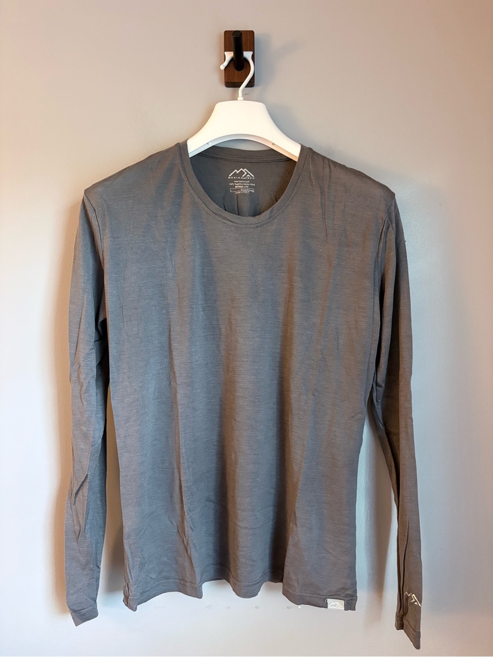 Merino Tech Lite 100% Superfine Merino Wool Long Sleeve Base Layer Shirt Gray L